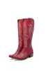 Moda Botas de Comércio Exterior Botas Retrô Zíper Lateral Botas de Couro Femininas Sapatos Femininos tamanho grande Bico Fino Feminino Novo Salto Bordado Vermelho