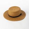 Estilo Coreano Primavera y Verano Nueva Moda Hebilla de Cinturón Paja de Papel Ala Ancha Copa Plana Sombrero de Paja Sombrero de Paja para Mujer para Compras al Aire Libre Protección Solar Sombrero de Paja a la Moda