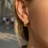 Nuevos Pendientes de Aro en Forma de C con Zirconia, Grabado de Luna, Sol y Estrella Estilo Chino, Acero Inoxidable Chapado en Oro Pendientes de Aro de Nicho para Mujer