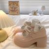Mocasines de Suela Gruesa con Lazo de Perlas Zapatos de Cuero para Mujer de Verano 2025 Nuevos Retro Pequeños de Boca Baja para Mujer