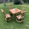 Mesas y Sillas de Bambú de Casa de Té Antigua de Chengdu para Preparar Té Alrededor de la Estufa, Juego de Mesa y Sillas de Bambú para Patio Exterior, Mesas y Sillas de Bambú para Restaurante de Hot Pot