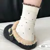 Calcetines de rizo con lunares de encaje, algodón puro para otoño e invierno, calcetines transpirables y absorbentes de sudor hasta la pantorrilla, estilo coreano, modernos y versátiles, marca Zhuji