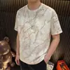 Camiseta de Manga Corta Fina para Hombre, Nueva de Verano 2026, Marca de Moda, Elegante, Estampado Completo, Versátil, Top Fresco de Cuello Redondo