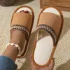 Zapatillas de Verano de Tela de Lino con Tira Cruzada y Punta Abierta con Encaje Moda Europea Americana Tela de Algodón Lino