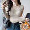 Tops Calientes para Mujer en Otoño e Invierno, Terciopelo Grueso con Encaje y Almohadillas en el Pecho, Ropa de Otoño de Manga Larga, Camisetas Básicas Ajustadas