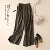 Pantalones de Pierna Ancha Cortos de Algodón Puro para Mujer, Verano, Algodón y Lino, Delgados, Cintura Alta, Cordones Laterales, Vintage, Artísticos, Holgados, Casuales
