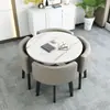 Mesa de comedor moderna y sencilla para apartamentos pequeños, mesa y sillas de comedor para el hogar, combinación para discusiones, mesa redonda para sala de estar con sillas de comedor totalmente retráctiles