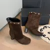 Primer Encuentro Temporada Estilo Desierto Tacón Grueso Gamuza Fruncidos Botines Tobillo Mujer 2026 Nuevo Otoño Media Pantorrilla Botas Western Martin Slip-on