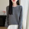 Suéter de lana simple de una sola línea, cuello redondo sin costuras, para mujer, jersey, manga larga, corte holgado, adelgazante, tejido, suéter cálido para capa base