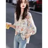 Camisa retro casual ligera 2026 moda de verano elegante floral de manga media pullover