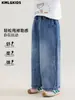 Personalización del Procesamiento Nuevos Jeans de Pierna Ancha para Niños Pequeños y Niños Elegantes con Pedrería Hot-Fix Moda de Tendencia Jeans Simples Versátiles
