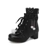 Botines de Estilo Nuevo Comercio Exterior con Cordones Delanteros Botas Dulces Encaje de Lazo Encaje con Tacón Grueso de Princesa Botas Lolita para Mujer