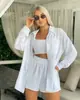 Conjunto de Duas Peças Feminino Casual Solto com Shorts e Manga Longa para Mulheres Amazon - Europeu e Americano - Primavera 2025