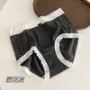 Falda Azul Pequeña 6057 Encaje Acanalado Suave Amigable con la Piel Recorte Ropa Interior Femenina Cintura Media Sin Costuras Moldeadora de Cadera Algodón Puro Triángulo de Entrepierna Bragas