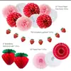 2026 Seleção Amazon Decoração Pendente Bola de Mel com Favo de Mel Flor de Leque de Papel Cartão de Morango 22 Peças Fundo Vermelho Bolas Florais com Bolinhas Brancas