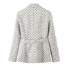 Comercio Exterior 2026 Europeo y Americano Primavera Nuevo Estilo Elegante Solapa Manga Larga Cinturón Blanco Lunares Blazer para Mujer 29755