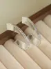 Pendientes Minimalistas con Forma de C Incrustados con Diamantes de Estrella para Mujer, Estilo Ins, Tira Rayada de Metal de Nicho con Fila de Diamantes, Pendientes con Forma de Arco Grandes y Pequeños