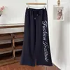 Pantalones deportivos casuales de pierna recta con estampado de letras estilo americano, nuevos pantalones para mujer con cordón, pantalones de pierna ancha, corte holgado, versátiles y que estilizan, pantalones largos