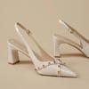 2025 Nuevo Estilo Baotou Tacón Grueso Sandalias de Moda para Mujer con Remaches Estilo Hada Francés Flats de Punta Cuero Patentado No Cansan