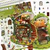 Adesivo de cabana de cogumelo de paisagem de desenho animado mundo em miniatura cabana 3D livro vermelho pequeno descompressão cena DIY adesivo de conta de mão