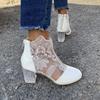Botas de cuero para mujer, nuevas botas de PU con cremallera y tacón grueso, primavera 2021, boca profunda, goma, talla mediana
