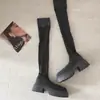 Botas altas de punto de alta elasticidad hasta la rodilla con tacón alto para mujer, novedad otoño e invierno 2026, tacón grueso, adelgazantes, versátiles, estilo calcetín, botas de moda