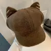 Boina Octogonal de Pelúcia com Orelhas de Gato Fofas para Mulheres, Quente para Outono e Inverno, Afina o Rosto, Para Cabeças Grandes, Chapéu de Jovem Artista