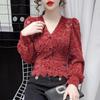 Camisa Simple de Encaje Base para Viajero Mujer 2023 Primavera y Verano Nueva Estación Europea Burbuja Manga Larga Top Corto de Moda
