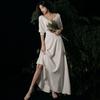 Vestido de Noite Branco Novo Estilo de Alta Qualidade Estilo Francês de Cetim para Mulheres para Registro de Casamento, Banquete de Noivado e Cerimônia de Debut