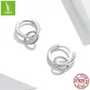 Charm de plata original plata s925 doble anillo hebilla de oreja moda femenina geométrica estilo commuter pendientes pendientes al por mayor SCE1199