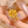 Anillo de Flor Rosa Estilo Libro Rojo, Cobre Chapado en Oro, Anillo de Mujer de Flor Grande Moderno y Elegante, Joyería al por Mayor