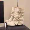Botas Vintage de Tacón Grueso Apilado para Mujer 2026 Primavera y Otoño Nuevo Estilo Botines que Aumentan la Altura para Mujeres Pequeñas Botas de Moda