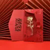 Dia das Mães Flor Rosa de Ouro Puro Envelopamento Vermelho Ornamento, Flor Rosa de Prata Pura Presente de Dia dos Namorados, Requintado e Luxuoso