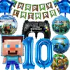 Decoraciones para Fiesta Temática de Minecraft en Stock: Banner de Cumpleaños Infantil de Minero, Topper para Pastel, Set de Globos