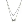 Collar Cruzado Europeo y Americano Personalizado de Metal con Forma de Corazón y Lazo, Cadena para Clavícula Elegante, Sencilla y de Diseño