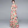 Comercio exterior mujer toma real en stock cuello en V manga corta con volantes cintura elástica estampado vestido largo