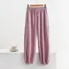Calça Lantern Lanternas de Seda de Gelo Feminina Esportiva Verão Fina Perna Larga Lazer Anti-mosquito Adulto Nove Pontos Frescos Calças Harem