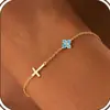 Pulsera de Cruz con 12 Piedras de Nacimiento Transfronteriza Europea y Americana, Joyería de Cadena Fina Versátil Estilo Minimalista Moderno de Nicho de Moda para Mujeres