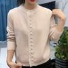 Cardigan de Tricô Gola Redonda Renda Costurada Fio Cardado Novo Estilo Estilo Pequeno Fragrante Visual Emagrecedor Suéter de Manga Longa