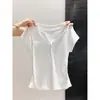 Top Base Fresco y Suave de Verano para Mujer, Manga Corta, Botones, Plisado de Nicho, Cuello Semiabierto, Camiseta Regular de Hombro Estilo Coreano Elegante