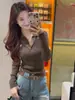 Fábrica de Malhas Dalan Source Camisa Polo Bordada de Manga Longa para Mulheres, Corte Justo, Camisa Base Emagrecedora para Outono e Inverno
