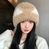 Nuevo Sombrero de Felpa con Orejas de Cuerno de Cordero para Protección Auditiva para Mujer Invierno Cálido Adelgazante Facial Sombrero de Lana de Piel Sintética de Visón Lindo Dulce