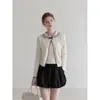 Cardigan de tricô Forever21 estilo coreano com gola boneca, color block, abotoamento frontal, conjunto de duas peças feminino de outono com top de regata, corte slim