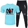 Moda de Comércio Exterior Camiseta Masculina de Manga Curta Calça Terno Casual Gola Redonda Cor Lisa Estampa de Letras Roupa Esportiva Casual