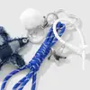 Nova Moda Ins Retrô Versátil Multicor Jeans Brilhante Xadrez Estrela Bola de Pelo Corda Trançada Chaveiro DIY