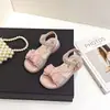 Sandalias para Niñas Verano 2025 Nuevos Zapatos de Cristal con Lazo Puntera Abierta Zapatos de Princesa para Niños Pedrería Niñita Playa