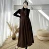 Vestido de Maternidad Traje de Otoño Moda Elegante Cintura Suelta Look Adelgazante Falda con Tirantes + Camisa de Punto de Cuello Alto para Fondo
