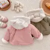 Roupas infantis estilo coreano para bebês meninos e meninas unissex top liso espesso casaco de urso quente com capuz moderno casual