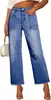 Amazon 2026 Ropa de Mujer Primavera y Otoño Estilo Nuevo Europeo y Americano Decoración de Bolsillo Pantalones de Pierna Ancha Versátiles No Ajustados a las Piernas Jeans Venta al por Mayor