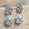 Cao Shi Aretes elegantes de circonita de hoja socialité de Dongdaemun, aretes franceses de gota de agua, aretes largos simples elegantes